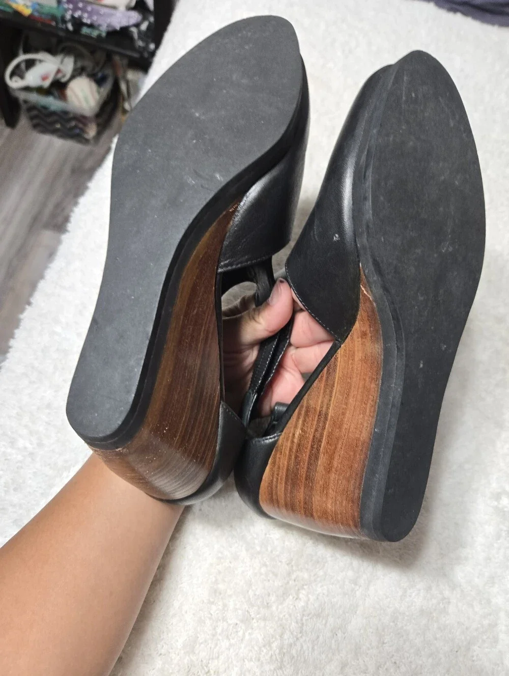 Fortress Of Inca Black Closed Toed Wedges Sz 9 Black Leather